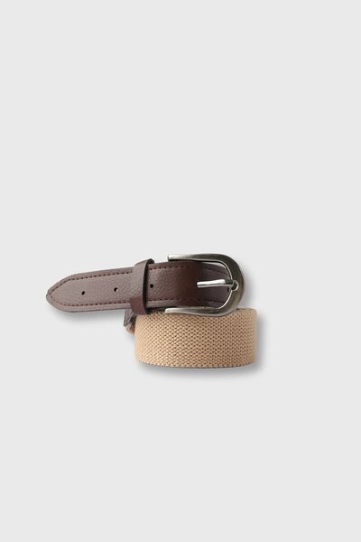 Boys Beige Textured Woven Belt