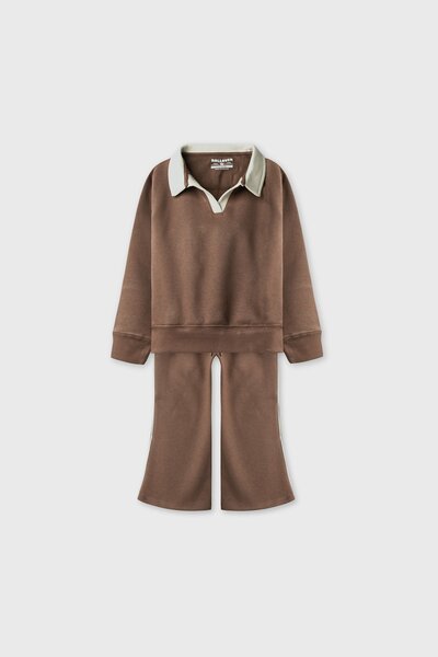 Girls Mocha Collared Fleece Co-ord Set