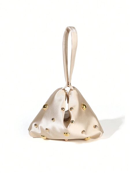 Shein - Bae Plain Elegant Fashion Minimalist Satin Pearl Magnetic Triangular Handbag