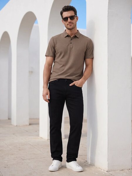 Brown Textured Nylon Spandex Polo (POLO-1365)