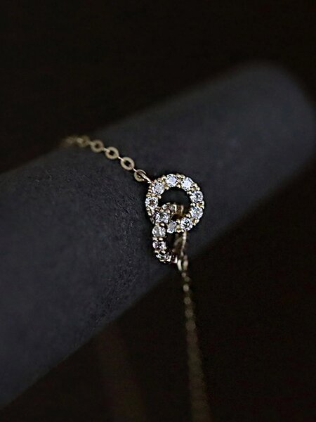 Shein - 1pc Luxurious Japanese Korean S925 Sterling Silver Loop By Loop Bracelet For Women Circular Double Ring Gold Plated Bracelets Gift