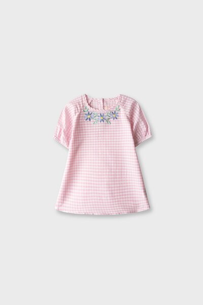 Pink Checkered Embroidered Top