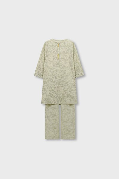 Soft Green Printed Cotton Kurta Set - 2pc