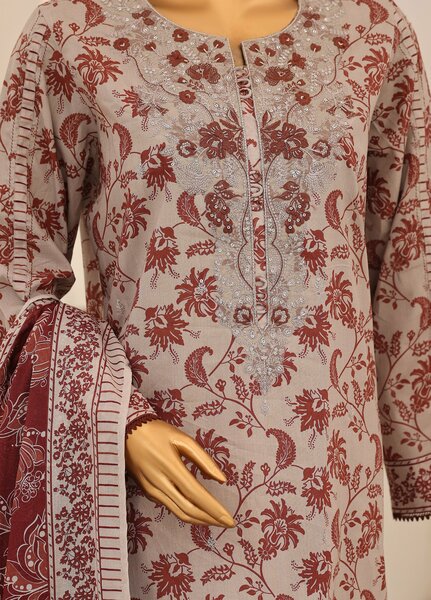 Identic by HZ Textiles Unstitched Embroidered Cotton 3 Piece Suit HZ26UCI PDW-3329-D - Casual Collection