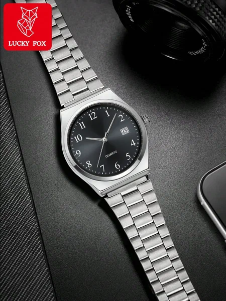 Shein - 1pc LUCKYFOX Minimalist Retro Steel Band Small Square Calendar Watch