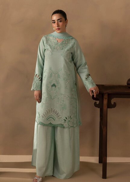 Silah by Rajbari Unstitched Embroidered Korean Silk 3 Piece Suit RB26US Celeste - Festive Collection