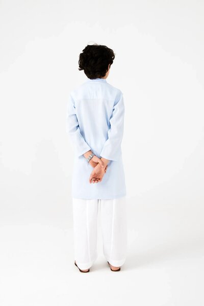 Boys Sky Blue Jacquard Cotton Kurta