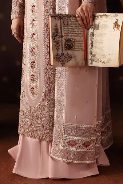 La Fuchsia by Afrozeh Unstitched Hand work Organza 3 Piece Suit AF26ULF Hermit FWU-0072 - Wedding Collection