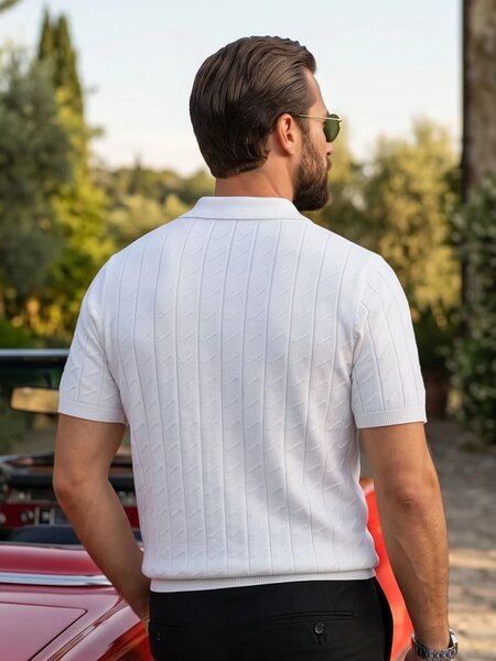 White Knitted Zipper Polo (SKZP-070)