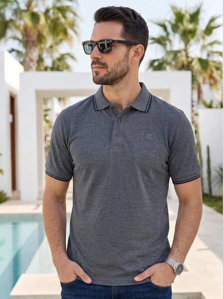 Charcoal Contrast Tipping Polo T-Shirt (POLO-1293)