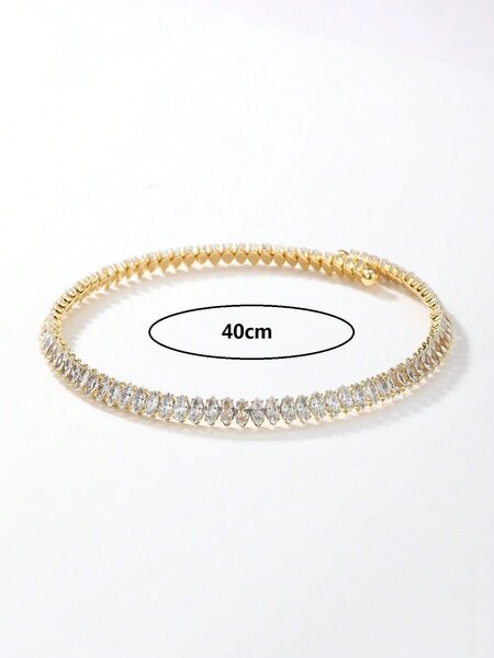 Shein - Women'S Geometric Zirconia Eye-Shaped Pendant Necklace 