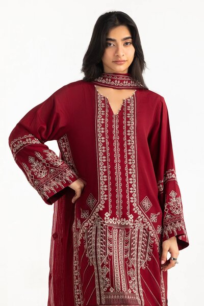 3PC Raw Silk Embroidered Suit
