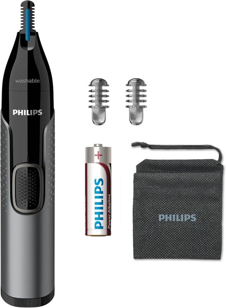 Philips Nose Hair Trimmer, Series 3000 Nose, Ear And Eyebrow Trimmer Showerproof With Protective Guard System, Battery Operated, No Pulling Guaranteed Nt3650/16, Grey