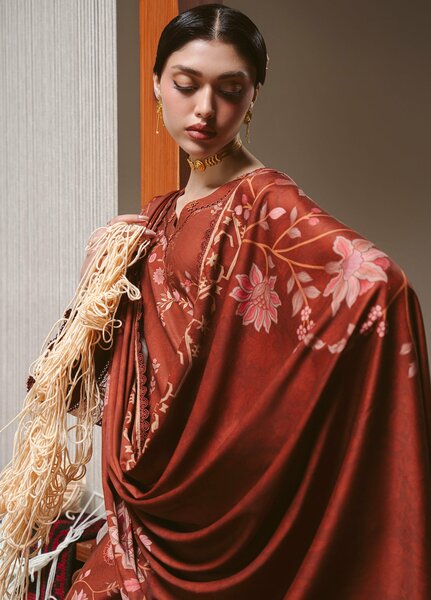 Cross Stitch Unstitched Printed Marina 3 Piece Suit CS25UW Sepia Grace  - Winter Collection