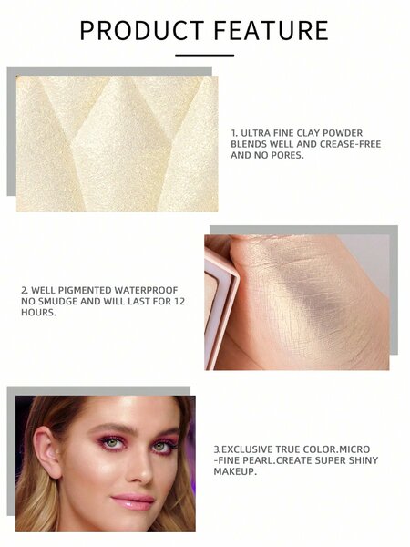Shein - Diamond Shaped Powder Highlighter, 1Pc Long-Wearing Brightening Highlighter Contour Makeup Palette Brighten Natural Contouring - Champagne