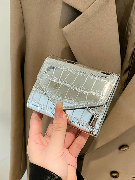 Shein - Crocodile Embossed Flap Pocket Wallet