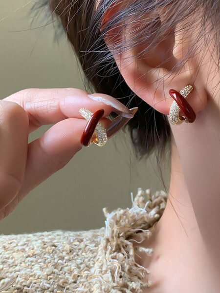 Shein - Korean Ins Style Red Cross 925 Sterling Silver Needle Stud Earrings With Unique Design, High-End Women's Earrings 2023