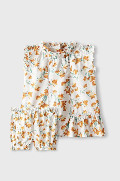Orange Bloom Cotton Dress Set