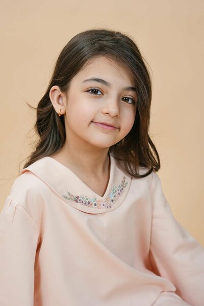 Strawberry Milk |  Pure cotton co-ord set with hand-embroidered collar