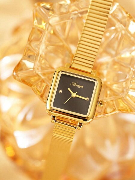 Shein - 1pc Ladies' Stainless Steel Watch Band Artistic Dial Waterproof Quartz Watch