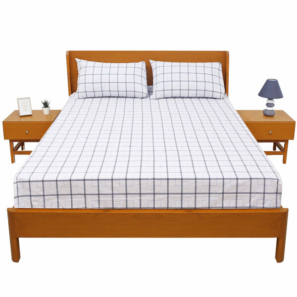 Blue  Box Geometric Double Bed Sheet 90x100"