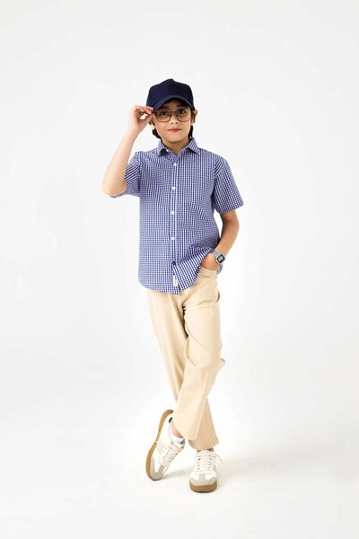 Boys Blue Checkered Cotton Shirt