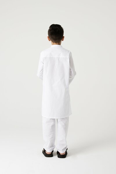 Boys Traditional White Embroidered Kurta Set