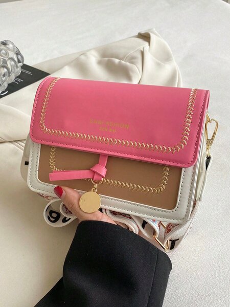 Shein - Fashionable Bag For Women, Versatile New Crossbody Bag, Casual, Contrasting Color, Small Square Bag, Wide Shoulder Strap, For Party Date School Outdoor Gift