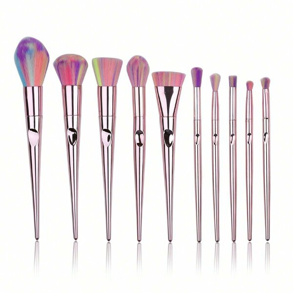 Shein - 10Pcs/Set Colorful  Makeup Tools Kit, Portable And Multi-Functional For Daily Makeup, Including Eyeshadow Brush, Foundation Brush, Blush Brush, Lip Brush, Nose Brush, Eyebrow Brush And Blending Brush