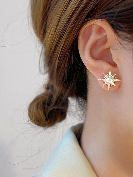 Shein - Rhinestone Moon & Star Decor Mismatched Stud Earrings