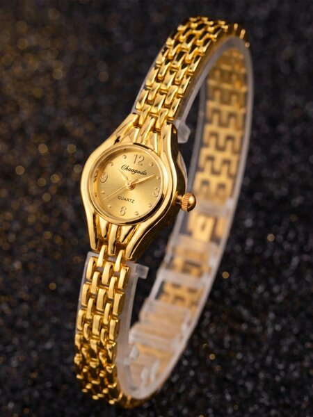 Shein - 4Pcs Fashionable Elegant Gold Women'S Watch & Jewelry Set