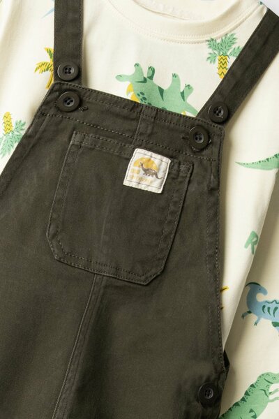Boys Olive Dinosaur Dungaree Set