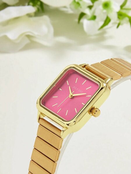 Shein - Julysky 1Pc Women'S Gold Elegant Minimalist Stainless Steel Quartz Watch
