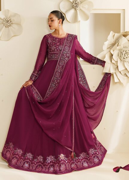 Sireine by Alizeh Fashion Unstitched Embroidered Chiffon 3 Piece Suit AF26UCS AF-CH-2293-RUBYRA - Festive Collection