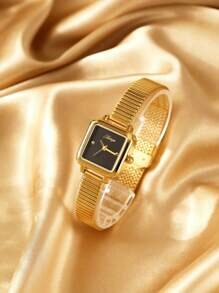 Shein - 1pc Ladies' Stainless Steel Watch Band Artistic Dial Waterproof Quartz Watch