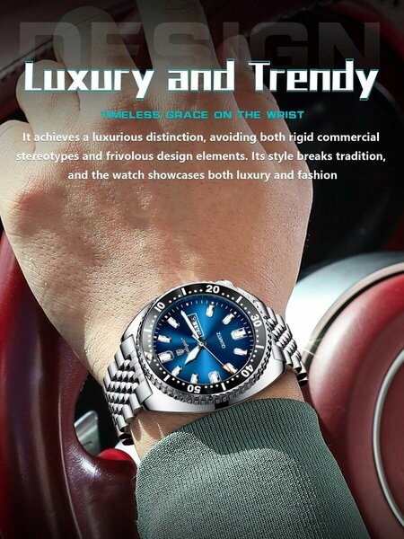 Shein -  1pc Business Men's Stainless Steel Waterproof Luminous Quartz Watch,
