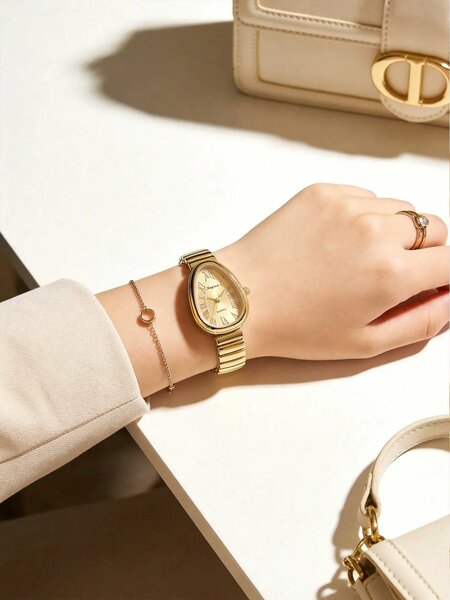 Shein - 1pc Unique Elegant Prominent Snake Head Dial Women's Watch -  Gold