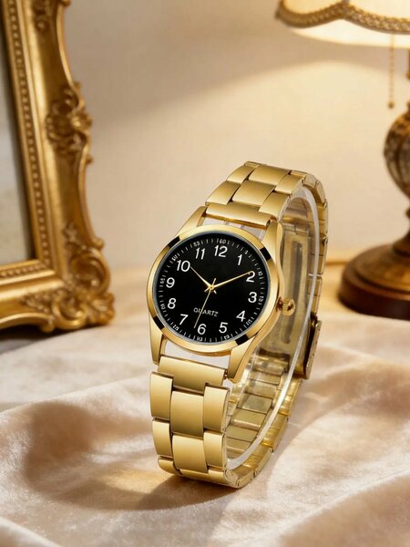 Shein - 1pc Luxury Elegant Gold-Tone Quartz Watch, Fashion Watch
