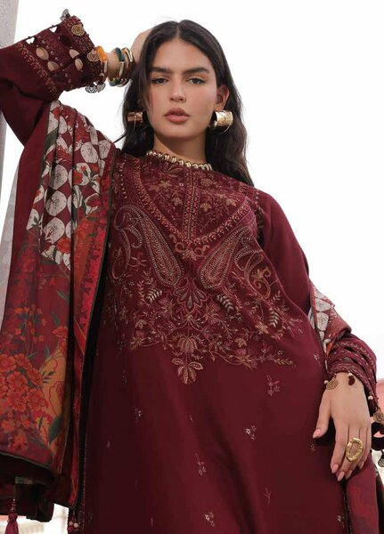 Poshima by Charizma Unstitched Embroidered Leather Peach 3 Piece Suit CHR26UPL PSW6-18 - Winter Collection
