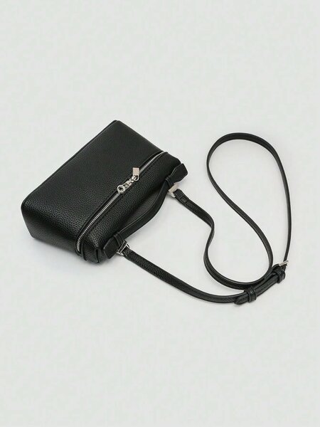 Shein - 1pc Solid Color Litchi Texture PU Square Shoulder Bag