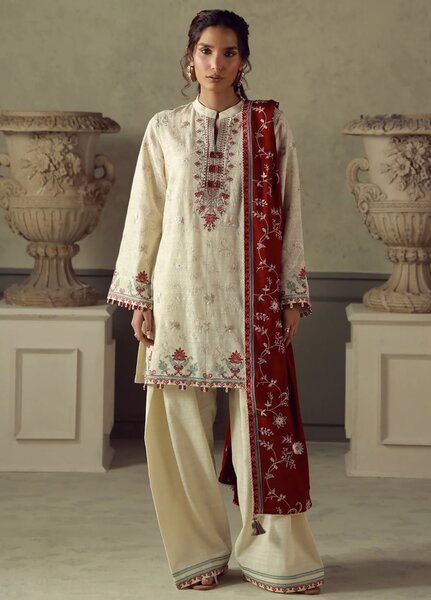 Sahar Unstitched Embroidered Khaddar 3 Piece Suit Ruby Winter Collection