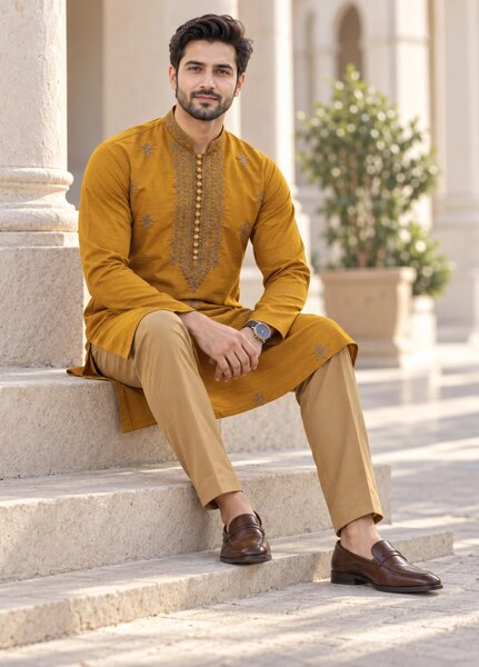 TGM Mens RTW Chikankari Chikankari Kurta Pajama Suit Aeron Rust Festive Collection
