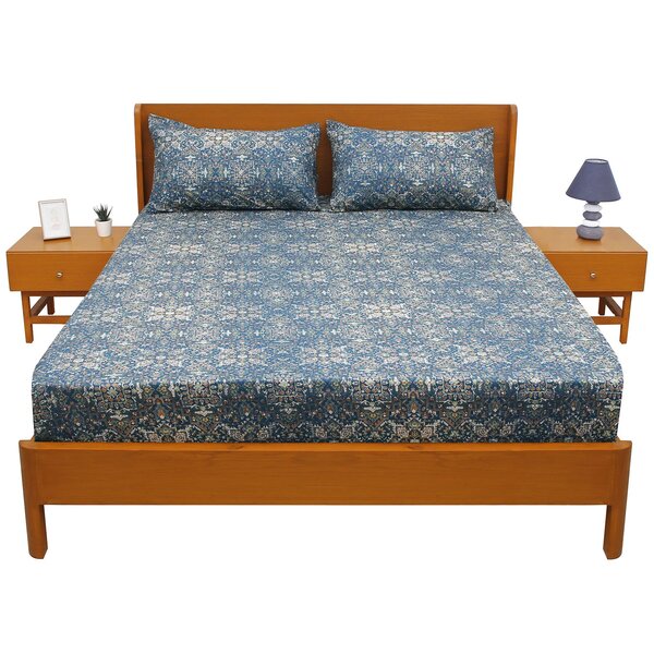 Azure Blue Double Bed Sheet – 96 x 102 Inches | Elegant Patterned Design, Soft Finish & Premium Comfort