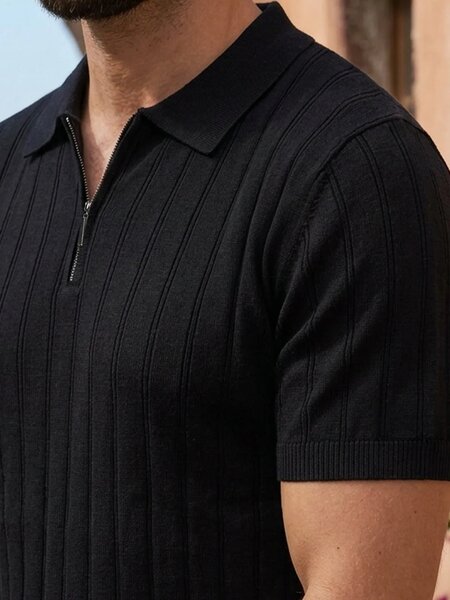 Black Knitted Zipper Polo (SKZP-068)