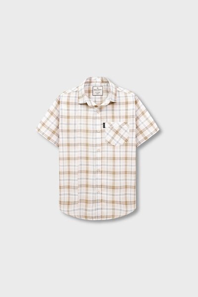 Boys Off-white Cotton Plaid Shirt
