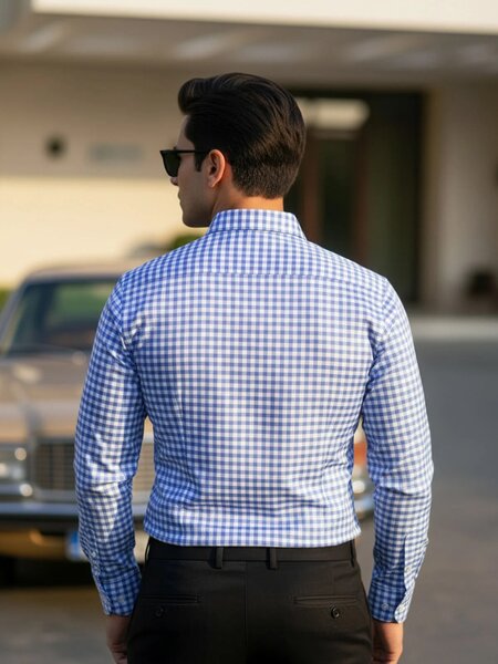 White & Blue Checkered, Elite Edition, Cutaway Collar Men’s Formal Shirt (FS-2626)