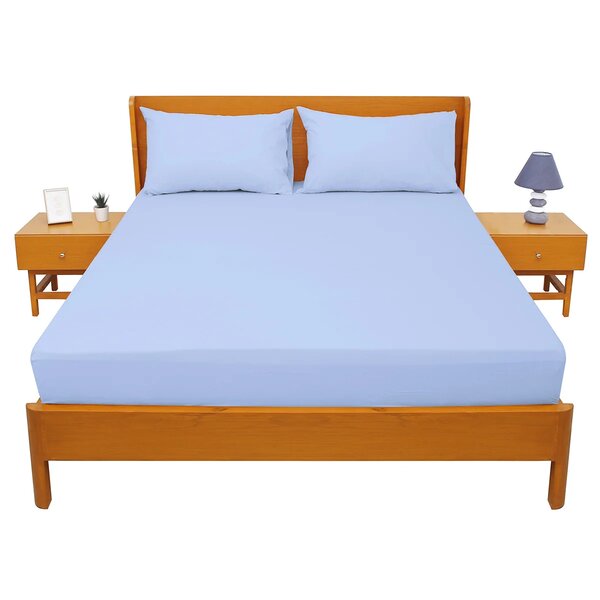 Premium Double Bed Sheet 96x102" – Light Blue Dyed Cotton | Soft, Cool & Elegant Bedding Set