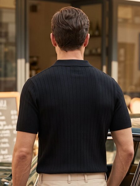 Black Knitted Zipper Polo (SKZP-066)
