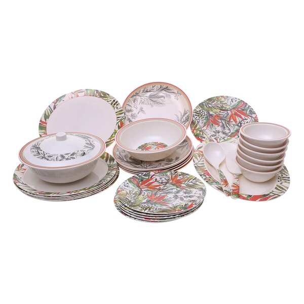 Coral Palm Dinner Set – Tropical Melamine Tableware Collection