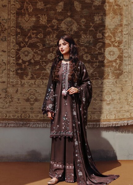 Cross Stitch Unstitched Embroidered Marina 3 Piece Suit CS26UW Deep Walnut - Winter Collection